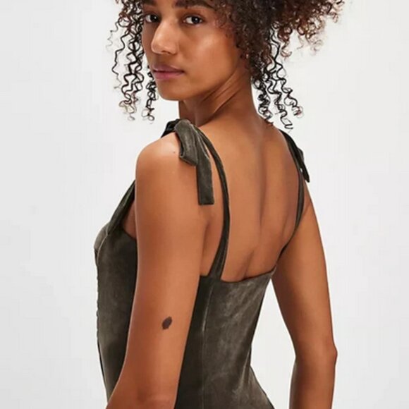 Free People FP One Haven Bodysuit Velvet Square Neck Strap Top S - Picture 2 of 4